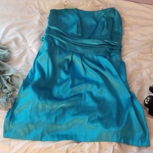 Satin turquoise david bridal dress